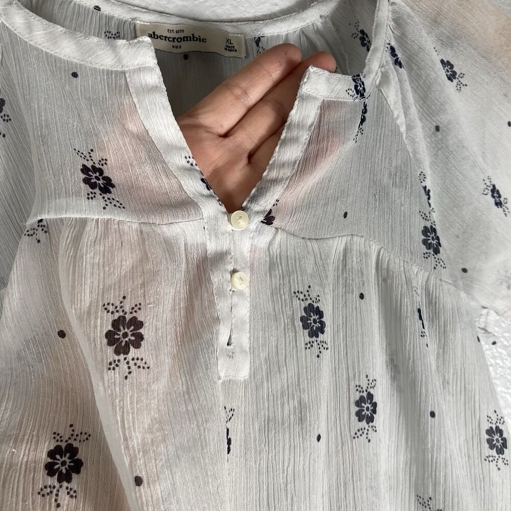 Abercrombie Kids Girls Babydoll Top Size XL Sheer Floral Fairy Boho Peasant - Picture 5 of 9